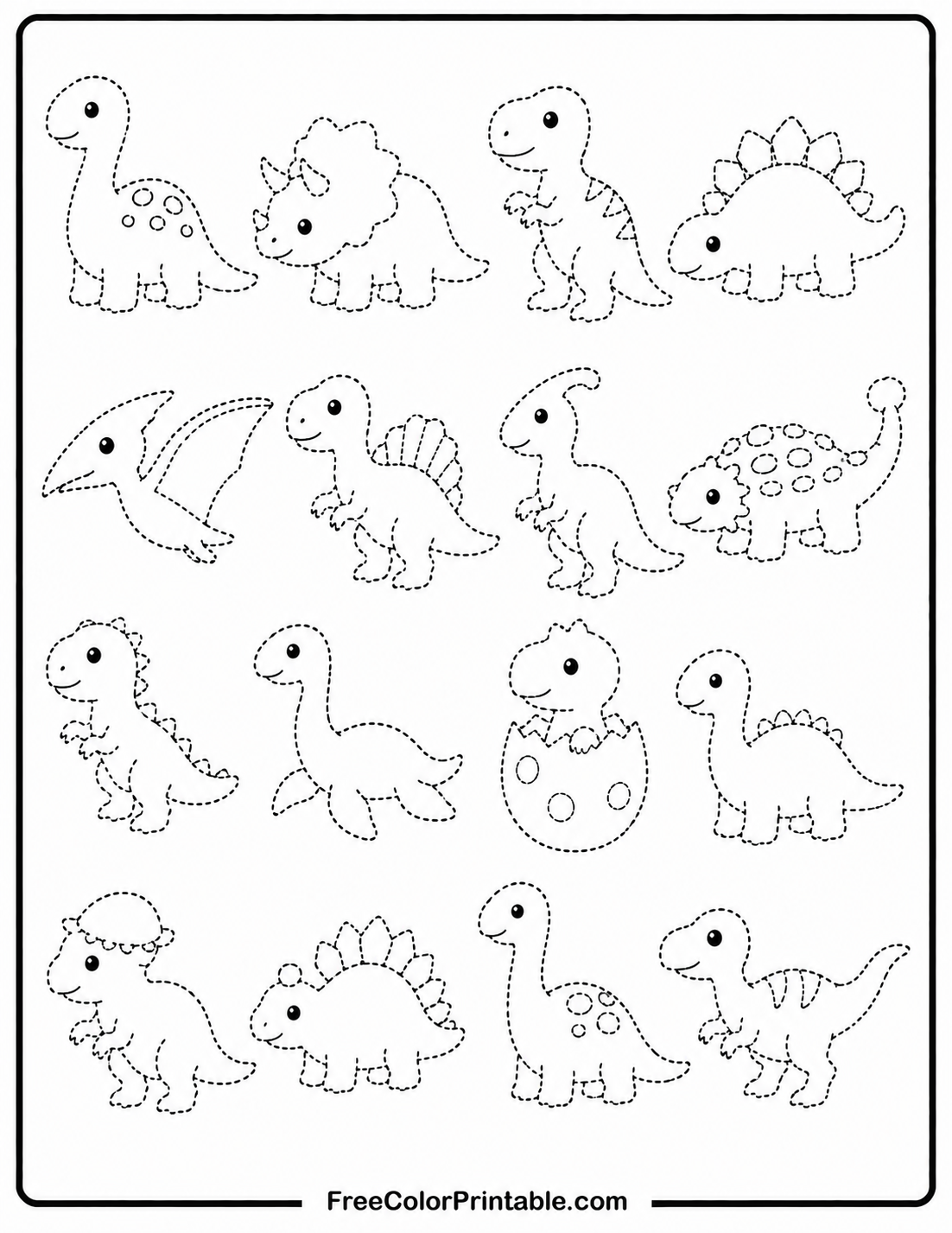 Dinosaur Tracing And Colouring Sheet